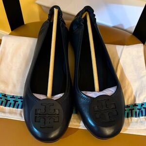 NEW Tory Burch Minnie Ballet Leather Flat BLACK Size:9.5